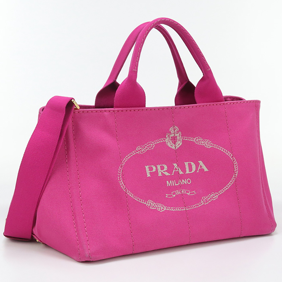 PRADA プラダ B1872B カナパ トート バッグ ボーダー ピンク PRADA（プラダ） 中古 トートバッグ レディース ブランド カナパ 2WAY