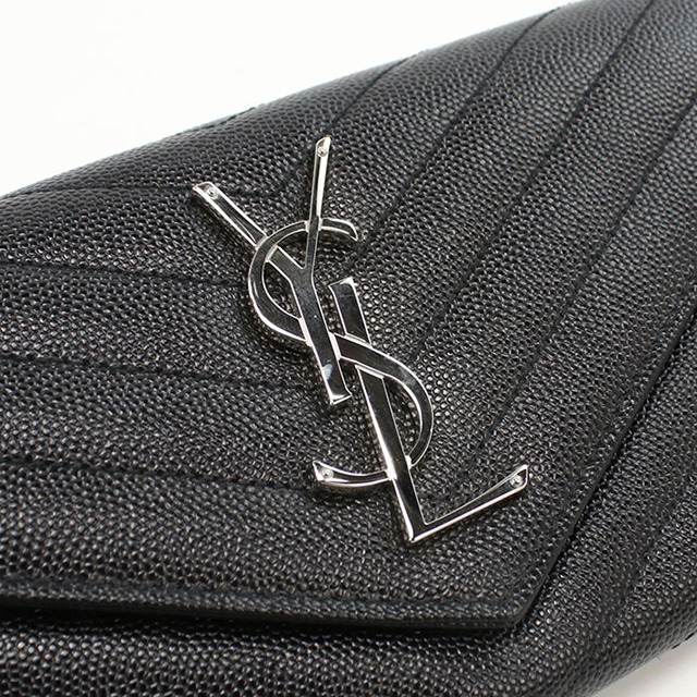 サンローラン　レディース　フラップウォレット　ブラック SAINT LAURENT 中古 サンローラン 長財布ニ折小銭入付き レディース