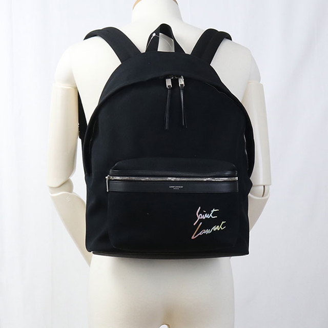 ◇極美品◇サンローラン　シティ　大容量リュック　ロゴ刺繍×キャンバス　ブラック SAINT LAURENT - SAINT LAUREN サンローラン City シティ 黒 ブラック