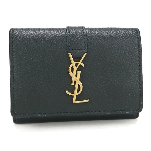  ブラック　三つ折り財布　ライン オリガミ タイニーウォレット　箱&袋付き SAINT LAURENT 中古 サンローラン 三つ折り財布 コンパクト 三折財布