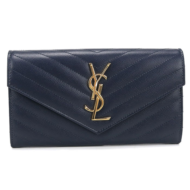 【uaua】【新品】SAINT LAURENT ネイビー 長財布 SAINT LAURENT 中古 サンローラン 長財布二折 レディース ブランド