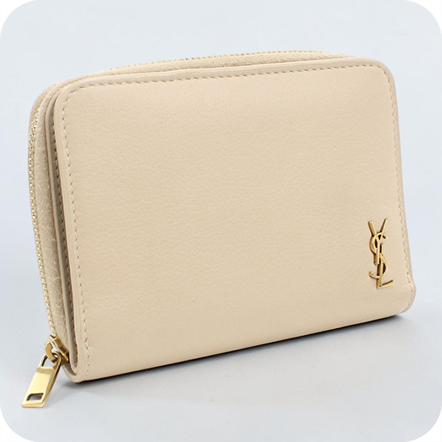LAURENT 二つ折り財布 ベージュ ゴールドロゴ SAINT LAURENT 中古 サンローラン 二つ折り財布 二折財布 レディース