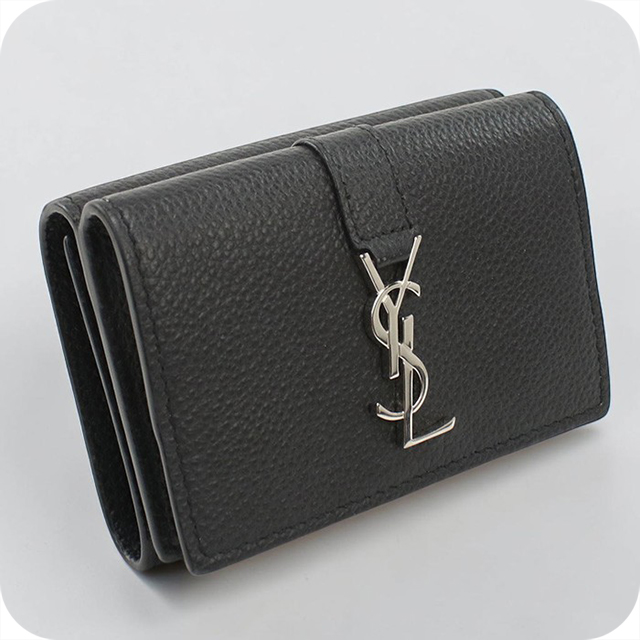 YSL ブラック　三つ折り財布　ライン オリガミ タイニーウォレット　箱&袋付き SAINT LAURENT 中古 サンローラン 三つ折り財布 三折財布 レディース