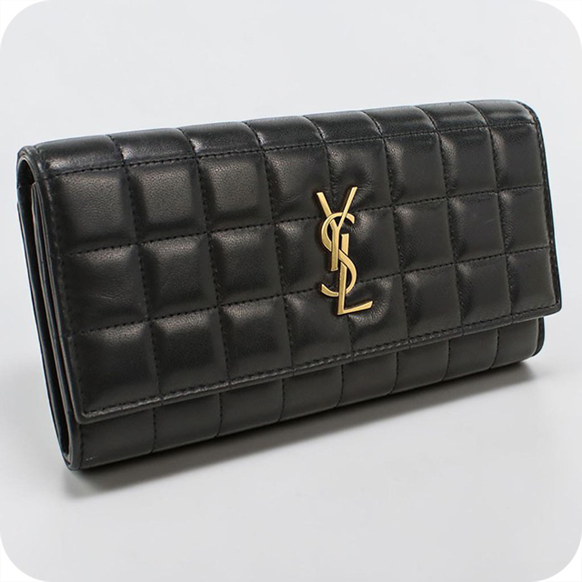 サンローラン　ラージフラップ ウォレット ライン 二つ折り　長財布　財布 SAINT LAURENT 中古 サンローラン 長財布二折 レディース ブランド