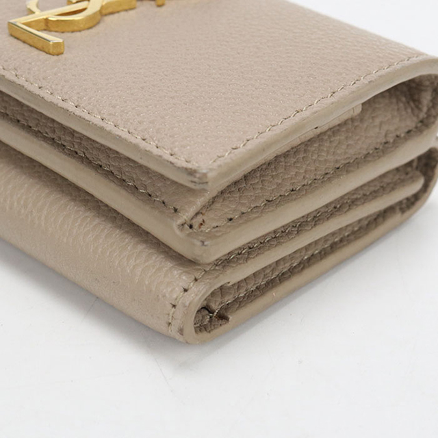 YSL サンローラン　ベージュレザー 三つ折り財布 SAINT LAURENT 中古 サンローラン 三つ折り財布 三折財布 レディース
