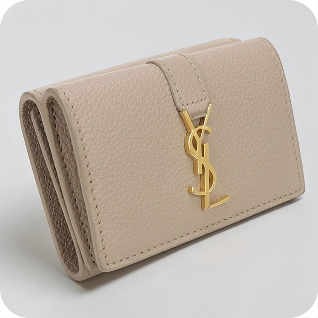 最終お値下げ〜 イヴサンローラン 二つ折り財布 ベージュ SAINT LAURENT 中古 サンローラン 三つ折り財布 三折財布 レディース