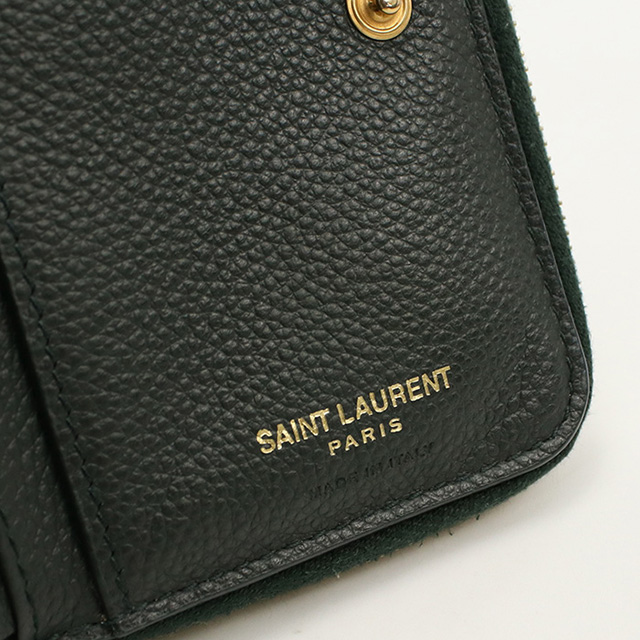 【美品】サンローラン YSL カーキ色 財布 二つ折り SAINT LAURENT 中古 サンローラン 二折財布 レディース ブランド