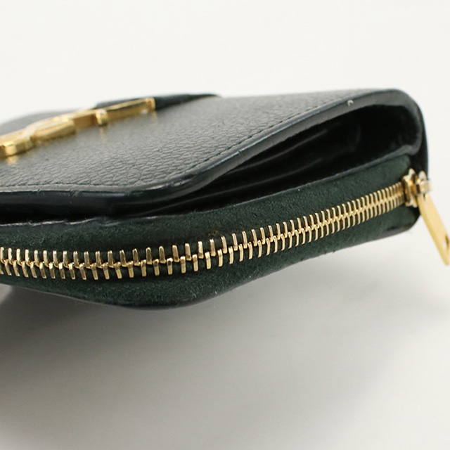 YSL カーキ レザー 三つ折り財布 SAINT LAURENT 中古 サンローラン 二折財布 レディース ブランド YSL