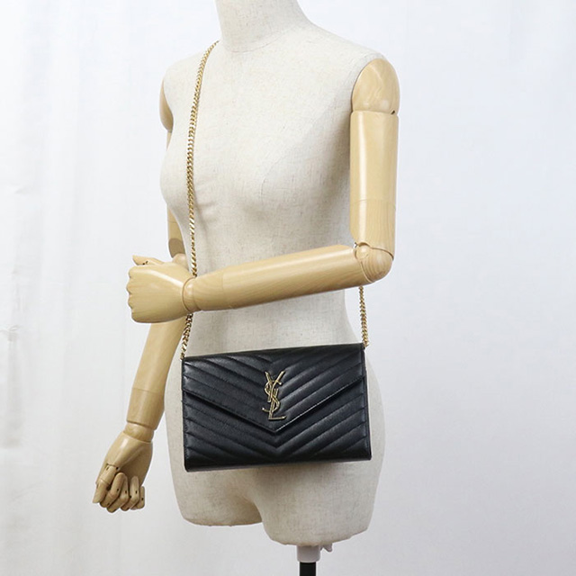 ✨極美品✨イヴサンローラン　カサンドラ刺繍バイフォールドウォレット　ブラック 極美品✨イヴサンローラン 長財布 カサンドラロゴ 刺繍 ラウンド