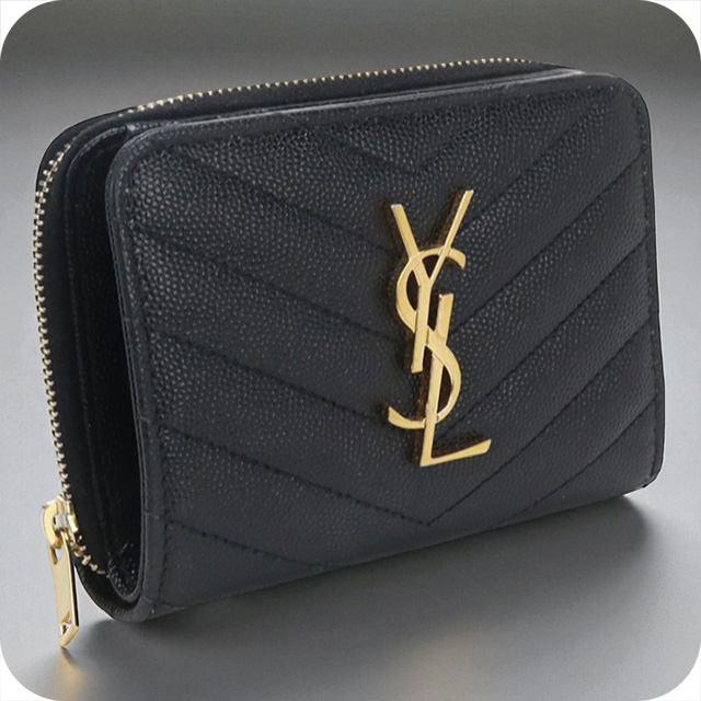 サンローラン キャビアスキン ミニジップウォレット 　財布 SAINT LAURENT - イヴサンローラン キャビアスキン 三つ折り