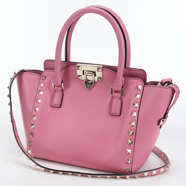 VALENTINO GARAVANI ヴァレンティノ ガラヴァーニ ヴァレンチノ バレンティノ ロックスタッズ ハンドバッグ ミニバッグ 2WAYショルダー ピンク ヴァレンティノのスタッズバッグ「ロックスタッズ スパイク」“ネオン