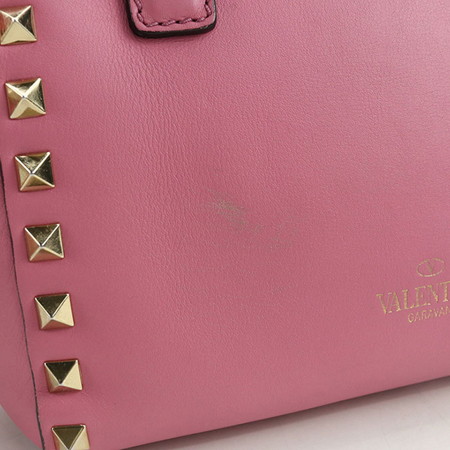 本物 ヴァレンティノ ガラヴァーニ VALENTINO GARAVANI ロックスタッズ 2WAY ショルダーバッグ ハンドバッグ レザー ピンクベージュ バッグ 中古 ロックスタッズ 2WAY ハンドバッグ レザー ライトピンク