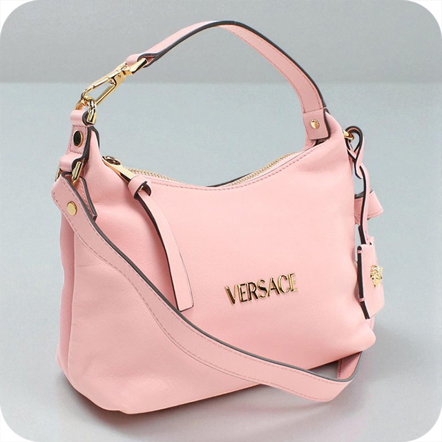 GIANNI VERSACE オーストリッチレザーショルダーバッグ ピンク 中古 ジャンニ・ヴェルサーチ 斜め掛け ショルダーバッグ レディース