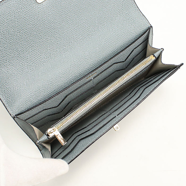 希少 Valextra ヴァレクストラ ピニョーネ金具 レザー 長財布 グレー Valextra（ヴァレクストラ） 中古 長財布 ニつ折り小銭入付き