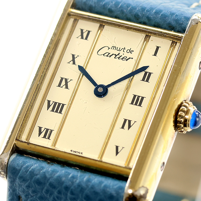 Cartier(カルティエ) 腕時計 マストタンクヴェルメイユ レディース 925/社外革ベルト ベージュ Cartier - Cartier(カルティエ) 腕時計 マストタンクヴェルメイユ
