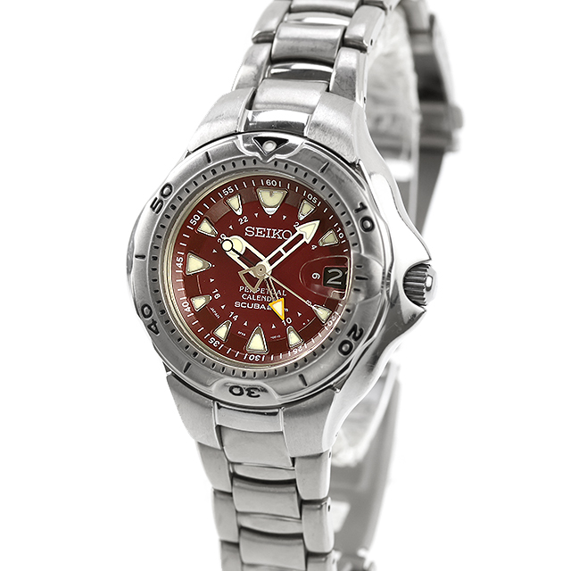 セイコー　ピピン　限定色ボルドー　パーペチュアルカレンダー　スキューバ200m PROSPEX 中古 メーカーOH済 セイコー SEIKO プロスペックス ピピン