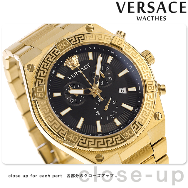 全品さらに最大+14倍 ヴェルサーチ スポーティー グレカ クオーツ 腕時計 ブランド メンズ クロノグラフ VESO00922 アナログ ブラック  ゴールド 黒 スイス製