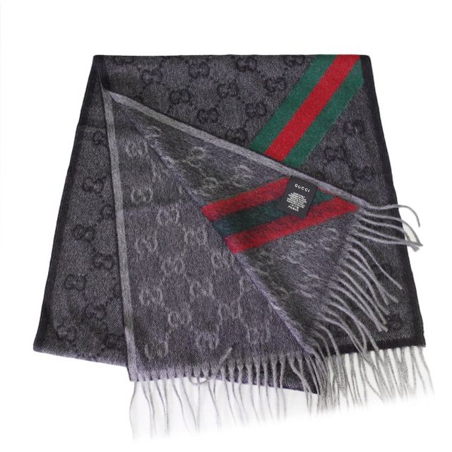 GUCCI マフラー ブラック グッチ メンズ ウール ロゴ マフラー(ストール) 黒 GUCCI