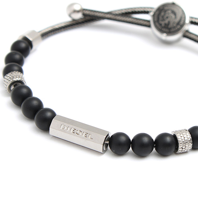 DIESEL ブレスレット DX1516040 ブラック DIESEL》 DX1516040 オーバル Dロゴ レザー ブレスレット