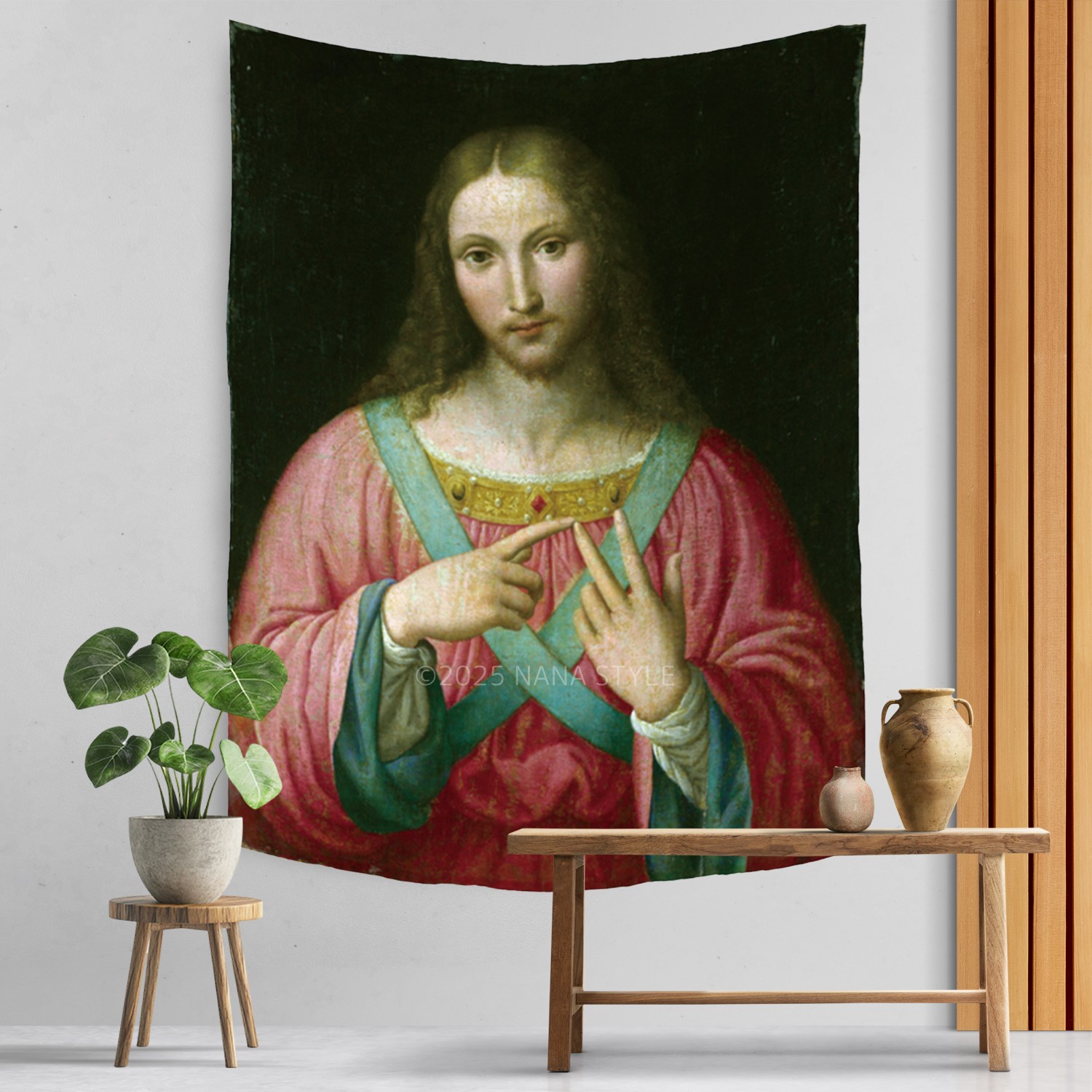 イタリア製　壁掛け布製絵画　２点セット タペストリー モナリザ 名画 おしゃれ 北欧 インテリア 雑貨 壁掛け 絵