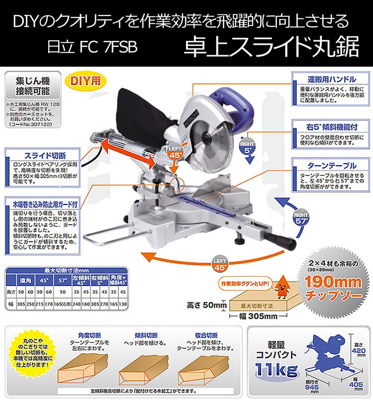 新発売】 日立工機 FC7FSB 卓上スライド丸のこ HIKOKI 190mm卓上スライド丸のこ ハイコーキ 持ち運びに便利な軽量11kg  fucoa.cl