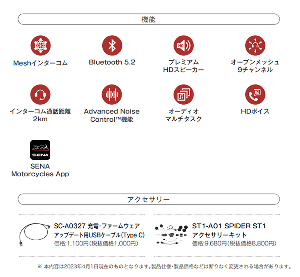 インカム バイク Bluetooth SENA SPIDER-ST1-10 シングルパック