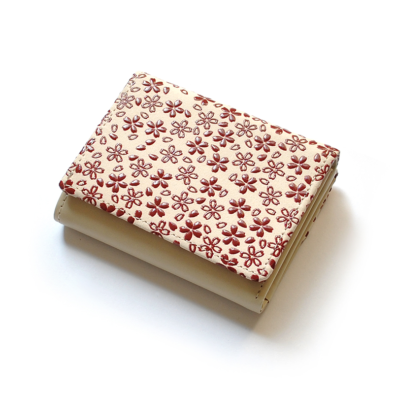 財布　レディース　極小財布　ミニ財布　日本製　鹿革　印伝　肉球柄　桜吹雪柄　伝統工芸