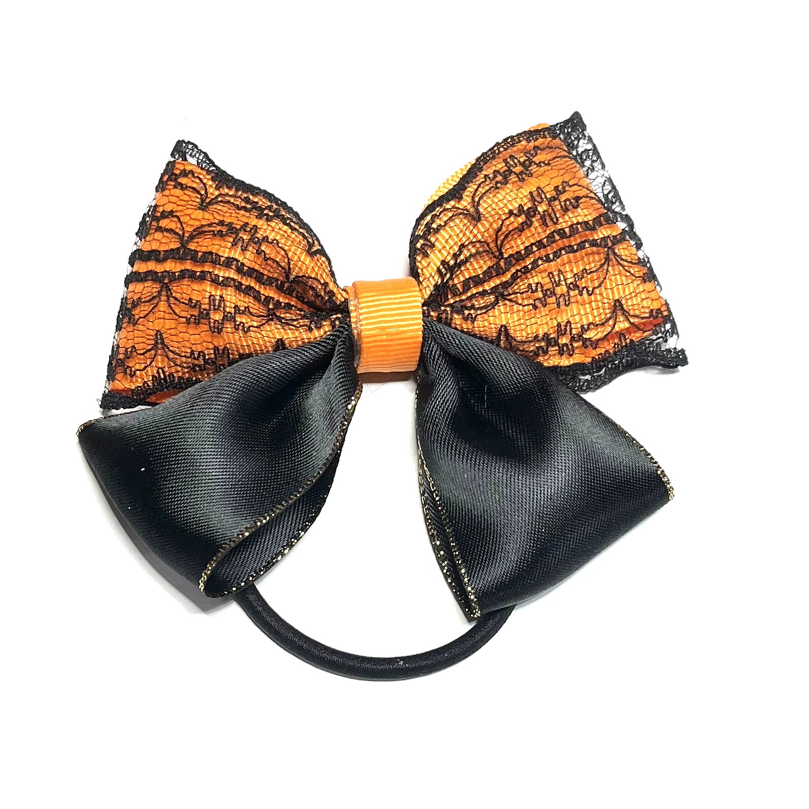 ゴシック系リボンヘアゴム レース ブラック パープル オレンジ