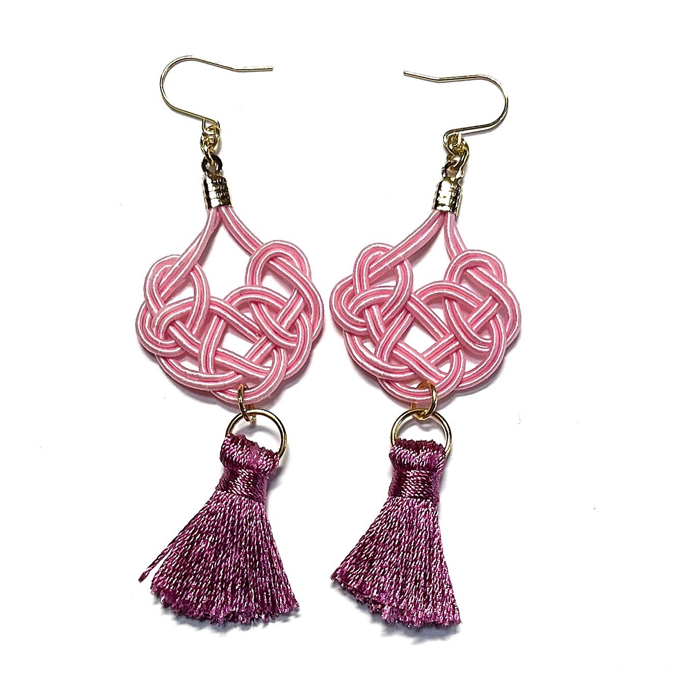 水引きとタッセルのチャイナ風耳飾り ピアス イヤリング タッセル長短