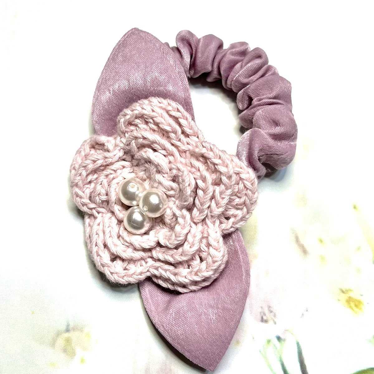 ヘアゴム お花のシュシュ 手編み 紫陽花 フラワー ハンドメイド