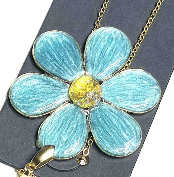 【1259】レジン　ネックレス　ペンダント　ハンドメイド レジンアート バイカラーフラワーペンダント〈紫〉 ネックレス
