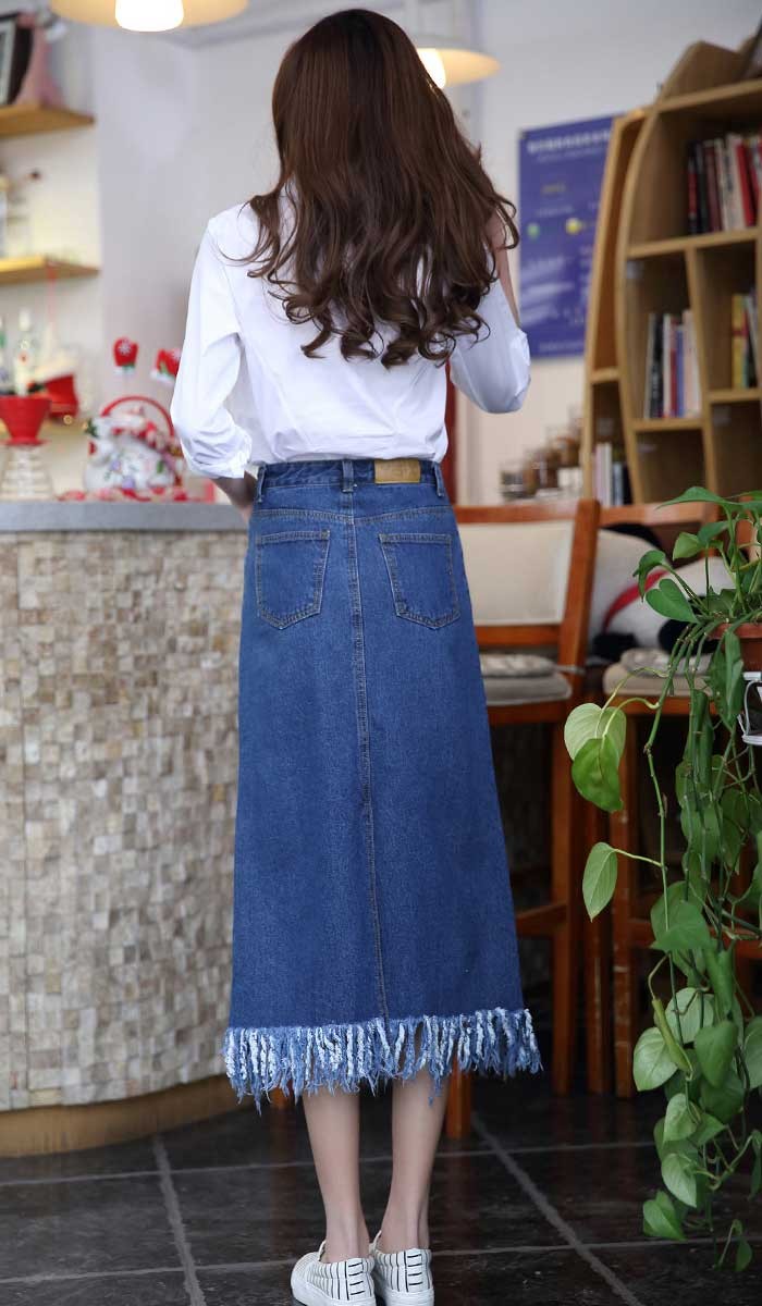 超人気スカート レディース デニムスカート 3年保証 ふさ飾り フリ Aライン スカート フェミニン