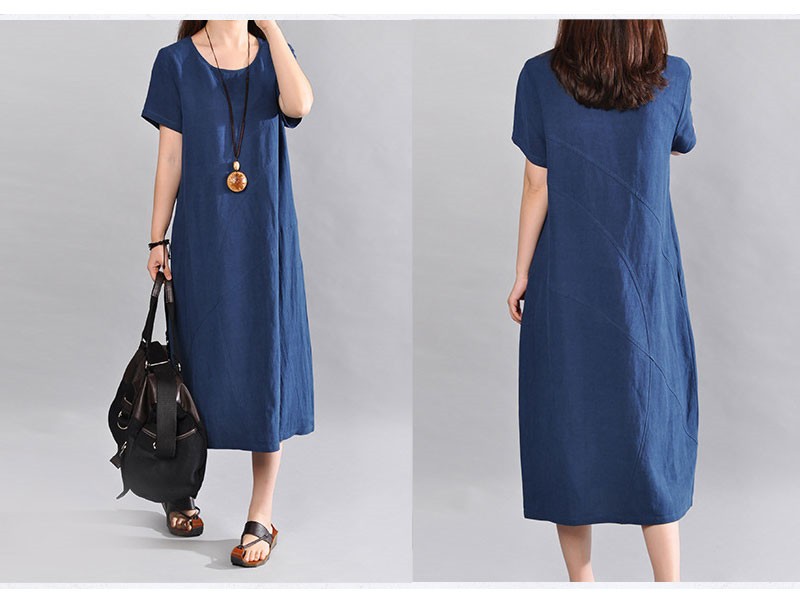 ロングワンピース 夏 半袖 ワンピース マキシ丈 リネンワンピ コットンリネン 夏服 膝丈 無地 カジュアル 大きいサイズ 体型カバー ゆったり 40代 50代 Lyq1058 Mm Shop 通販 Yahoo ショッピング