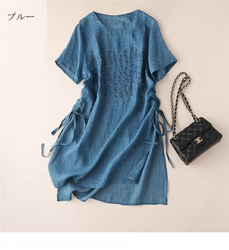 チュニック ワンピース レディース ｔシャツ シャツ 半袖 レディース ロングワンピース 夏 刺繍 綿麻 40代 体型カバー ゆったり 薄手 涼しい  お洒落 30代 50代 :xblo2608:MM-SHOP - 通販 - Yahoo!ショッピング