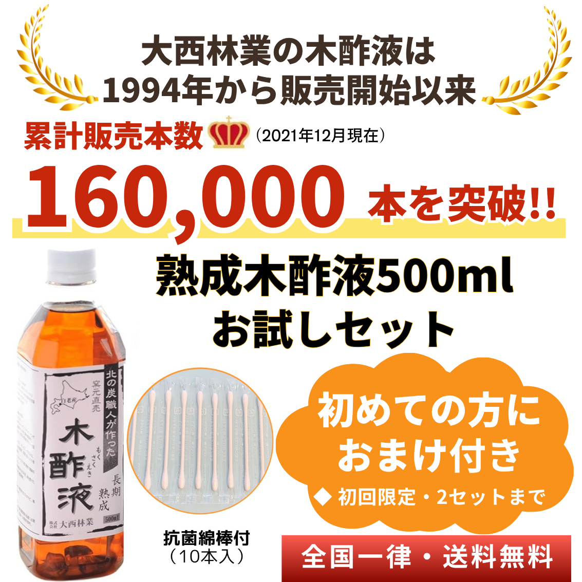 販売累計160000本突破！熟成木酢液500ml
