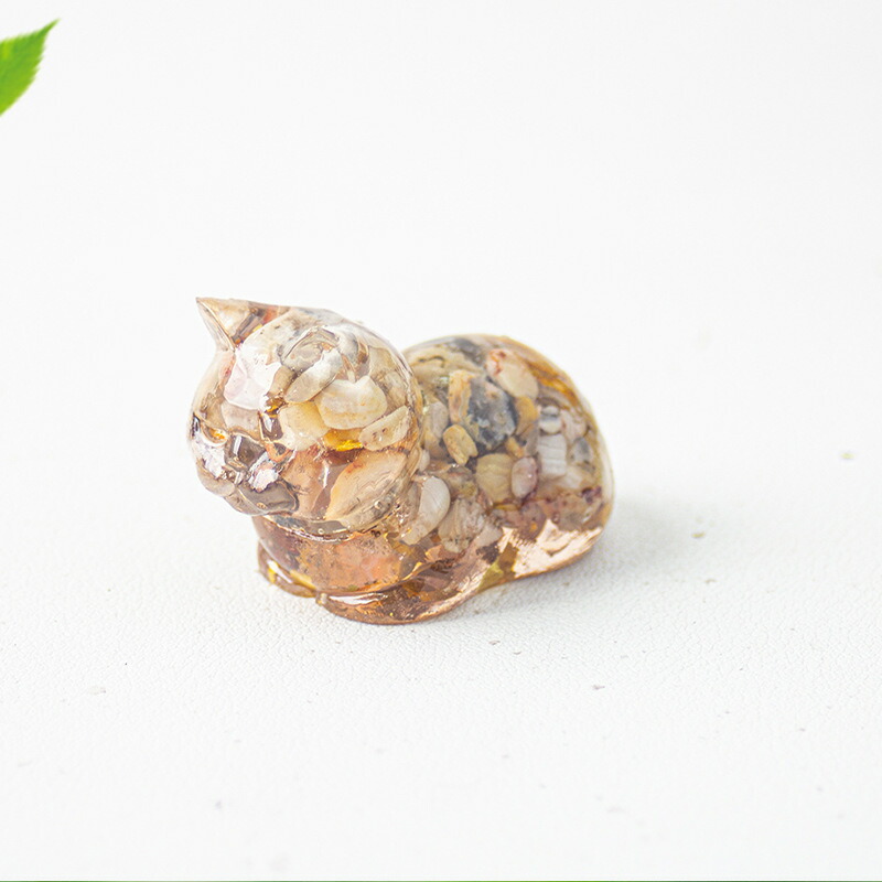 天然水晶入り】癒しの猫ちゃん置物 オフィス・リビング卓上装 手作り