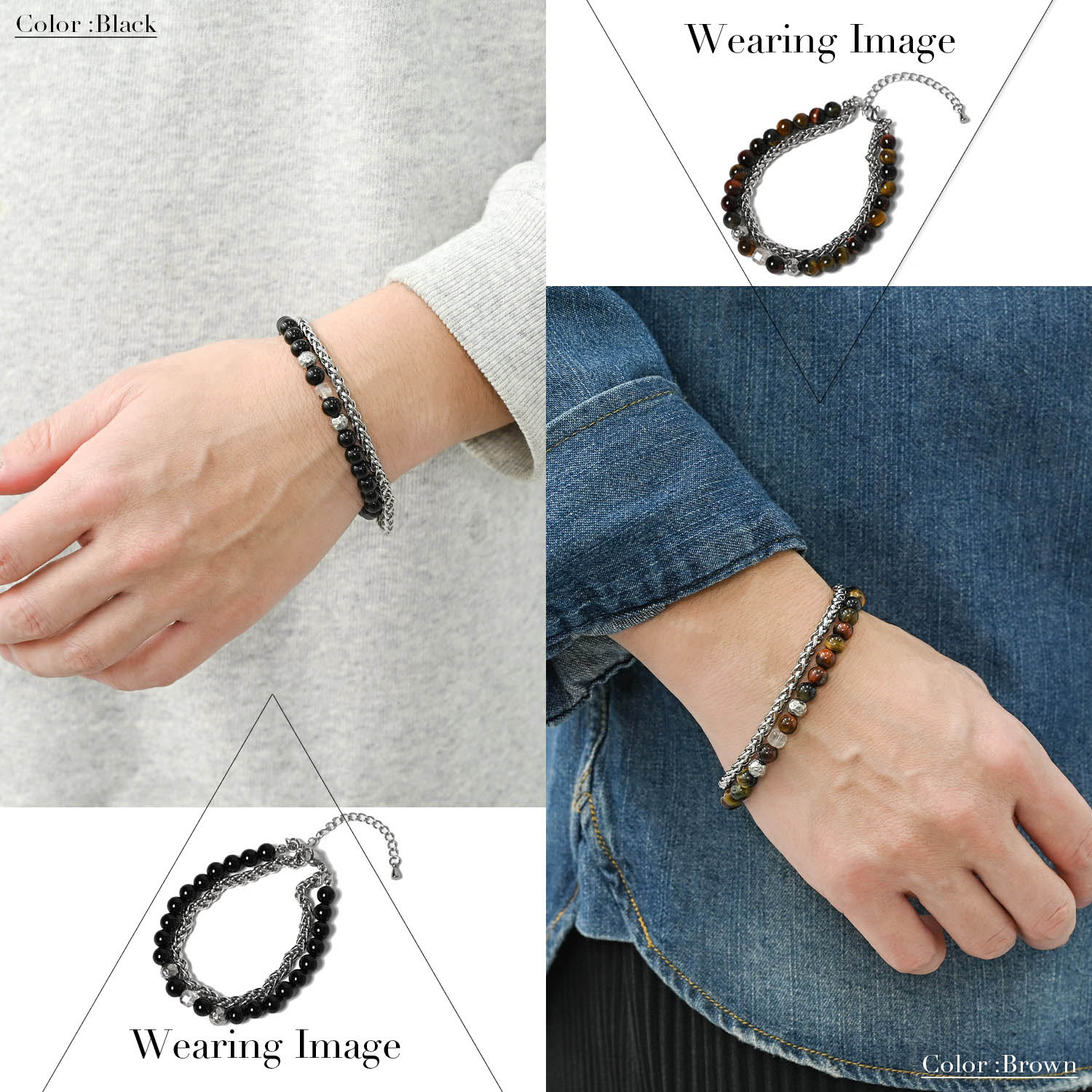 数珠 ブレスレット メンズ 天然石 チェーン つけっぱなし ペア