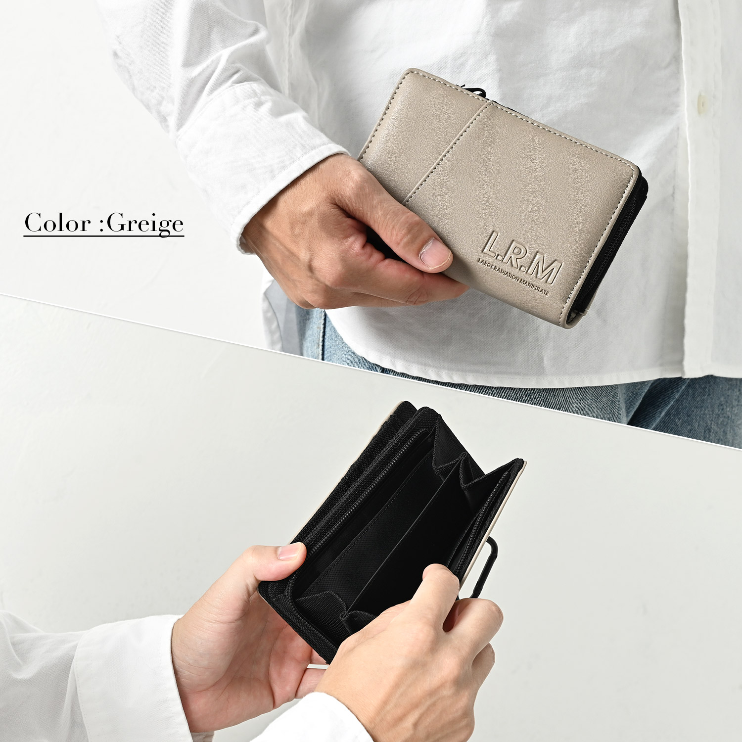 財布 メンズ 二つ折り コンパクト レザー 革 L字 ファスナー カラビナ