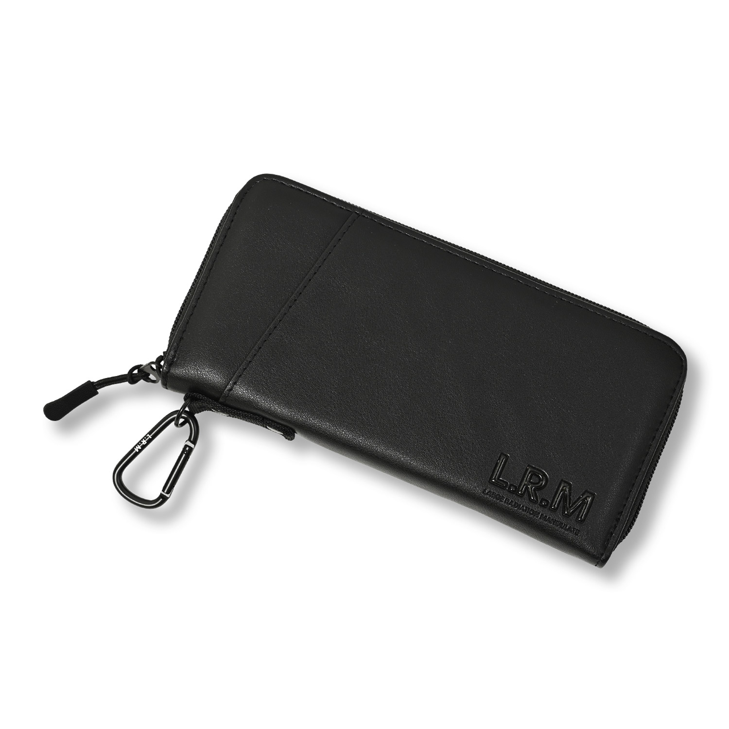 黒色レザー長財布オプションカラビナ付き 長財布 メンズ ラウンドファスナー 財布 大容量 レザー 革 カラビナ