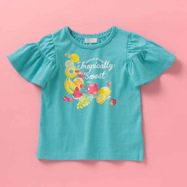 メゾピアノ ☆美品☆フルーツ柄ドッキングTシャツ&フリルスカパン2点セット mezzo piano メゾピアノ(mezzo piano)フルーツプリントフリル袖Tシャツ