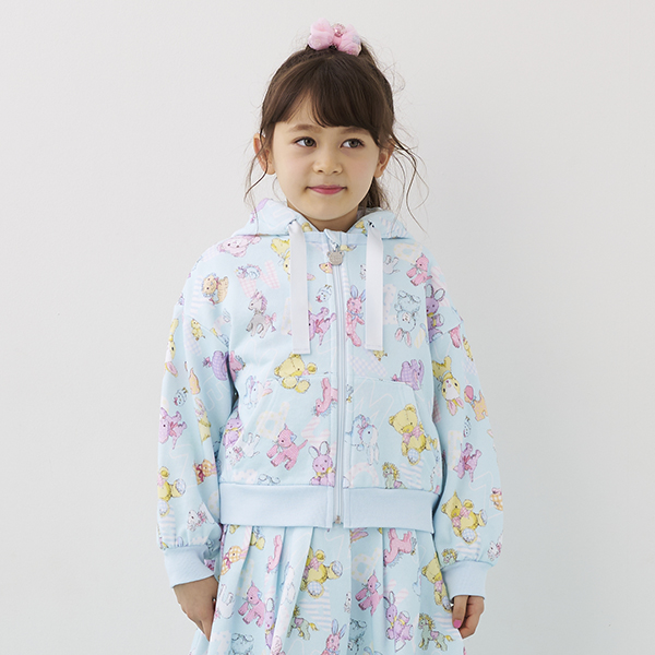 mezzo piano メゾピアノ(mezzo piano)ぬいぐるみ柄ジップパーカ