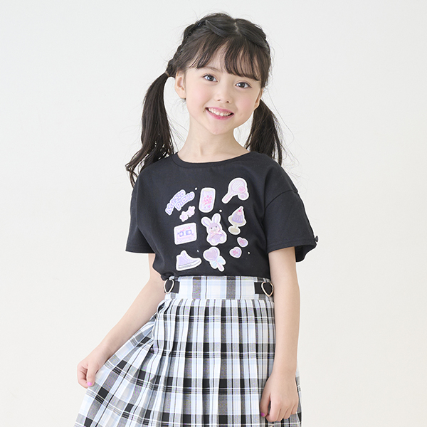 25S/S mezzo pianoメゾピアノ　ステッカーアップリケ　半袖Tシャツ mezzo piano メゾピアノ(mezzo piano)ステッカーアップリケ 半袖