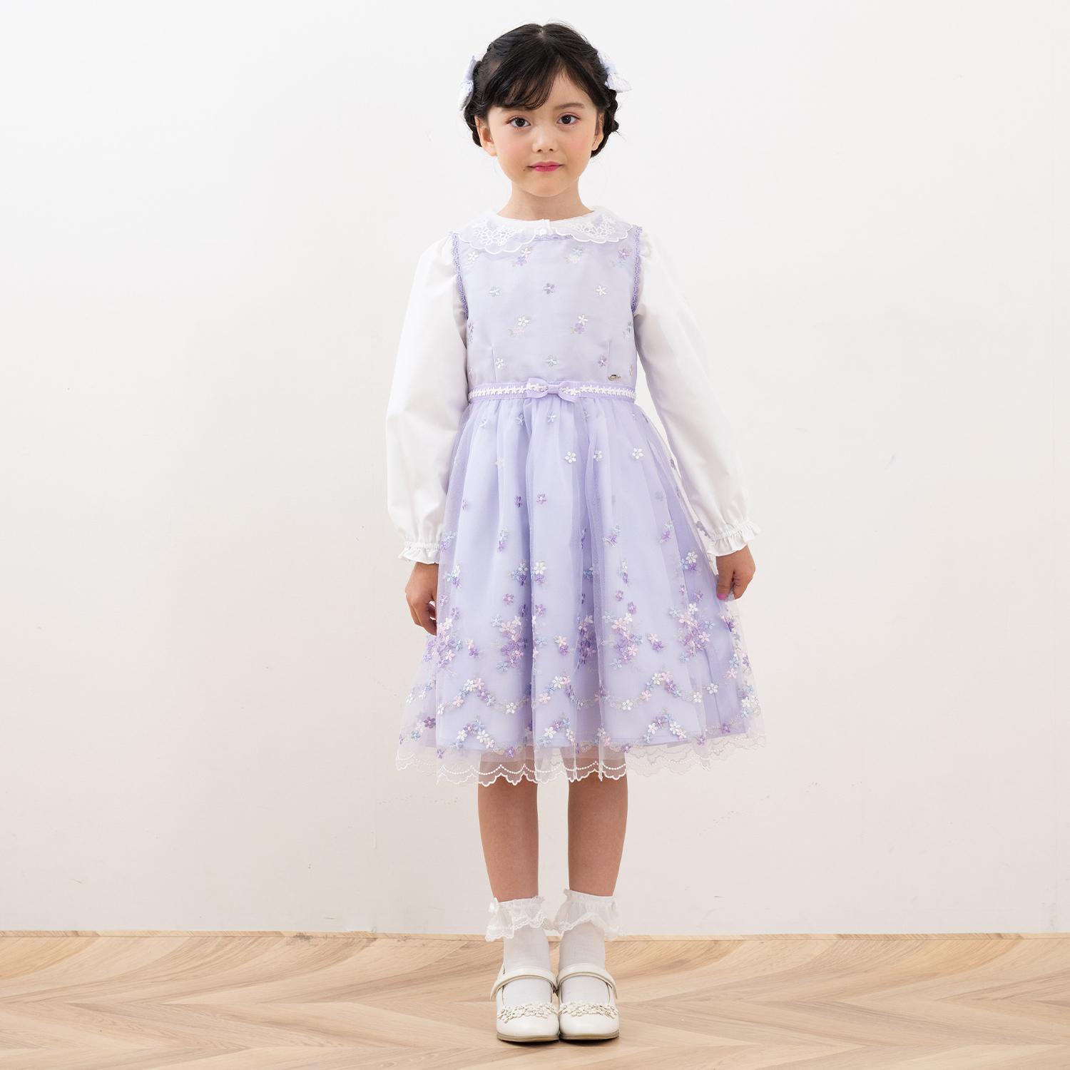 mezzo piano メゾピアノ(mezzo piano)お花刺しゅうチュールワンピース