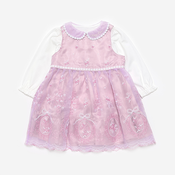 mezzo piano メゾピアノ(mezzo piano)バラ刺繍オーガンジーワンピース