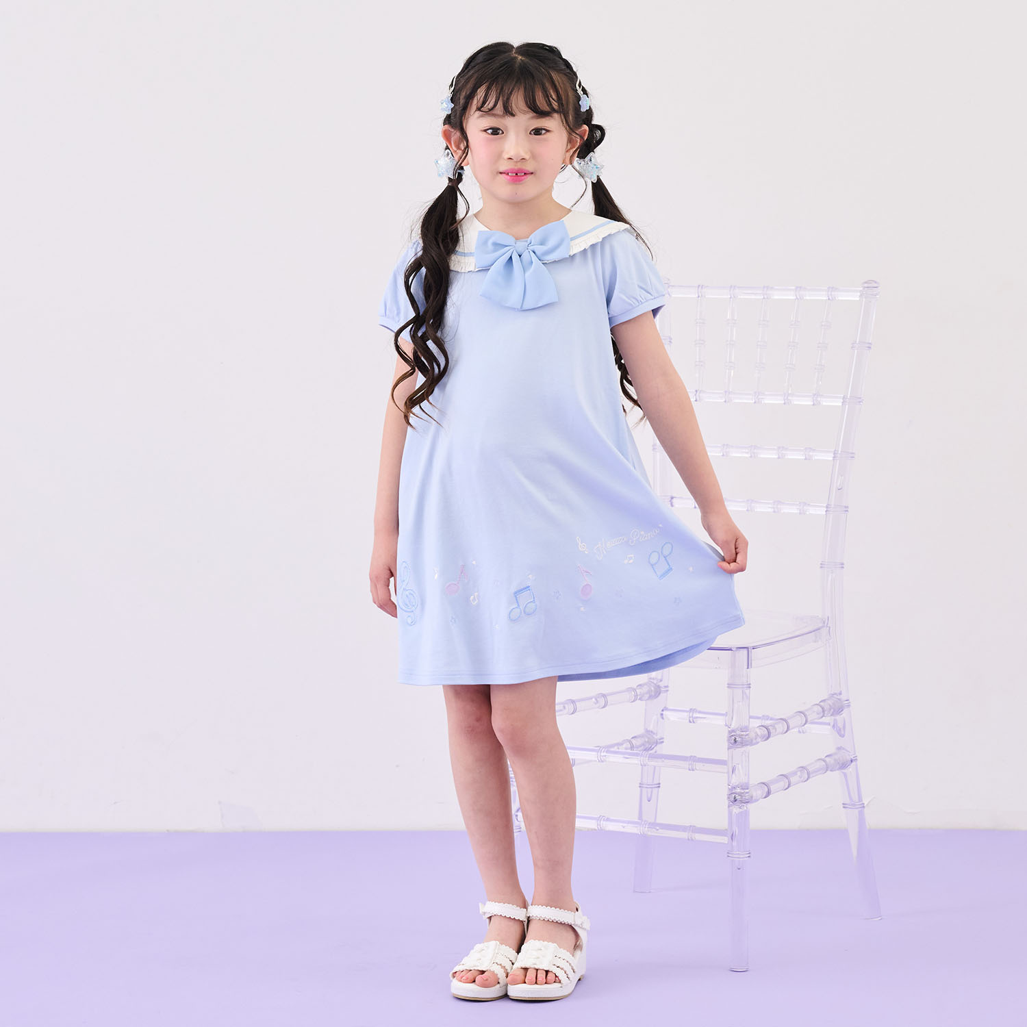 mezzo piano 音符刺しゅう セーラー衿つき ワンピース【接触冷感】【30