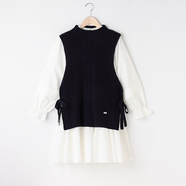メゾピアノ♡まとめ売りセット♡ワンピース♡ベスト♡トレーナー 8133314：ニットベスト＆ティアードワンピースセット(S