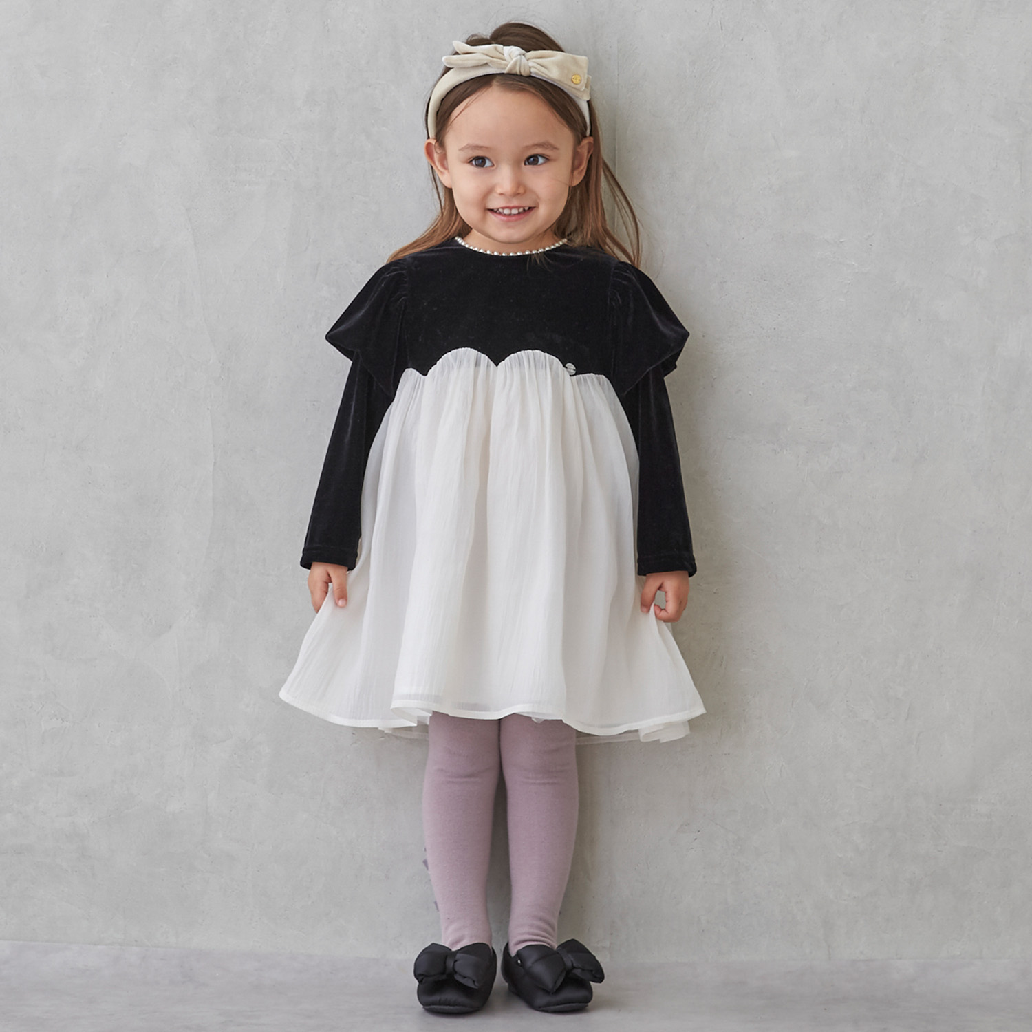 petit main プティマイン(petit main)パフ袖シフォンワンピース【50