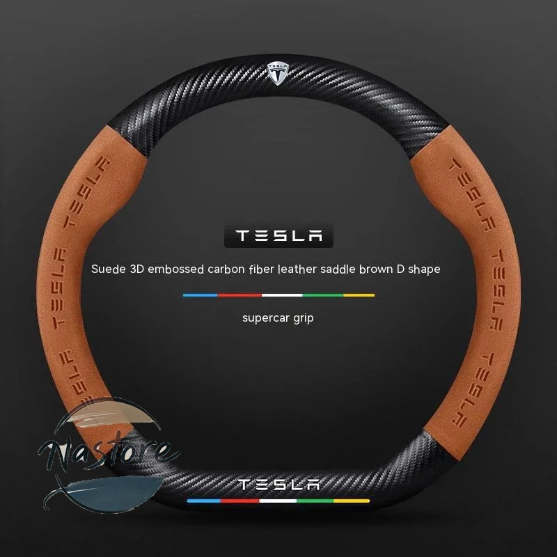 並行輸入品 テスラ tesla カバー ホイール カスタムパーツ モデル3 モデルy モデルs モデルx ロードスター スエード カーボン 滑り止め 通気性 ステアリング_5