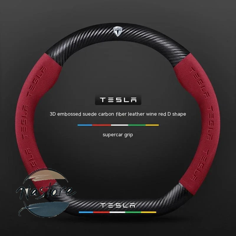 並行輸入品 テスラ tesla カバー ホイール カスタムパーツ モデル3 モデルy モデルs モデルx ロードスター スエード カーボン 滑り止め 通気性 ステアリング_3