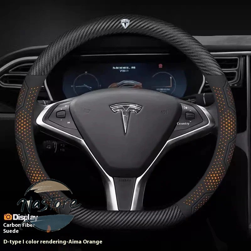 並行輸入品 テスラ tesla カバー ホイール カスタムパーツ モデル3 モデルy モデルs モデルx ロードスター カーボン スエードレザー 滑り止め ステアリング_5